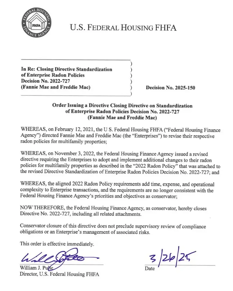 fhfa rescinds radon requirement
